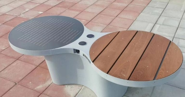 Smart Solar Bench with Wooden Finish