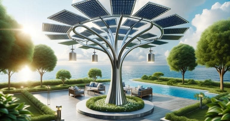 Solar Tree with multiple solar panels.