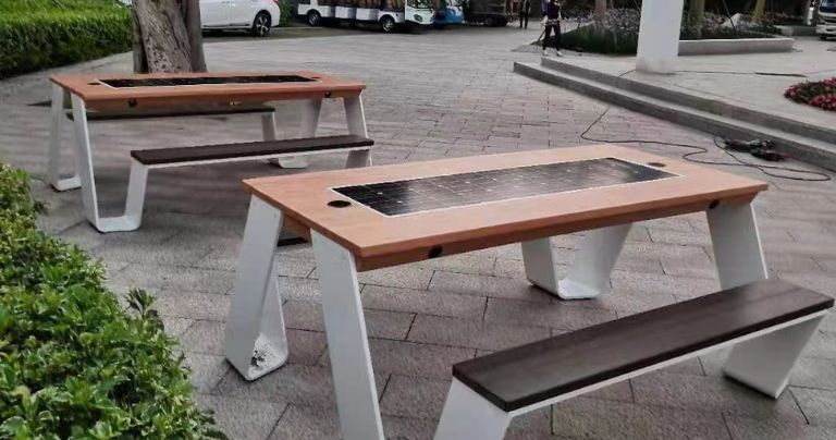 Solar benches in a community center