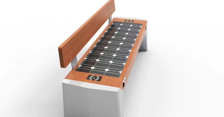 Solar benches with wooden finish