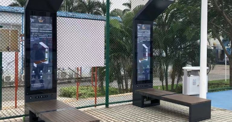 Solar charging bench in a skate park