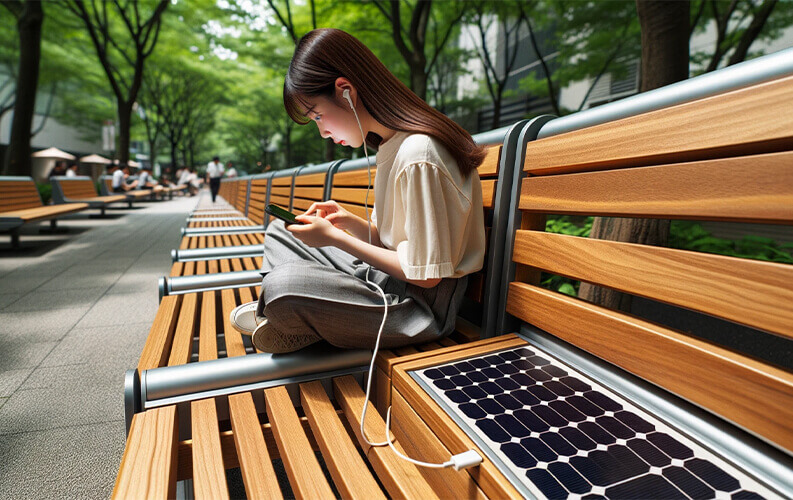 Solar charging benches in the campus