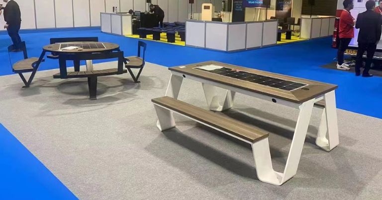 Solar powered bench in a trade show