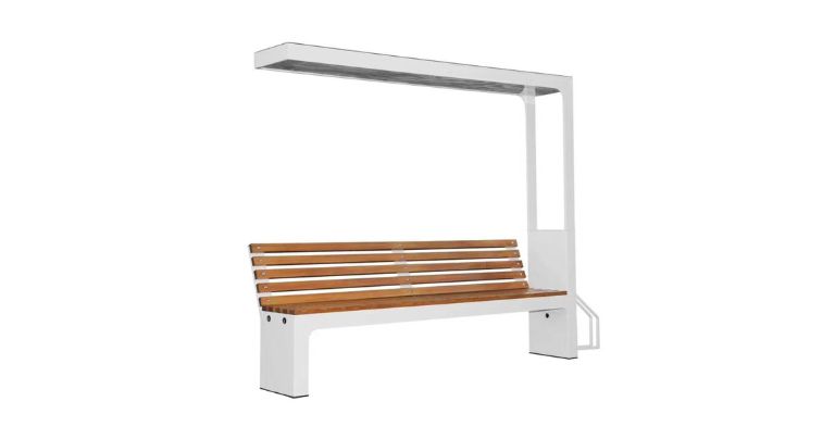 Solar powered bench with a minimalist design