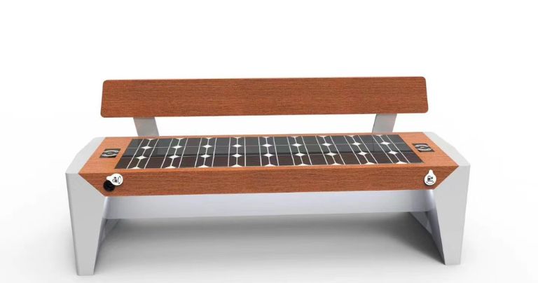 Solar powered bench with backrest