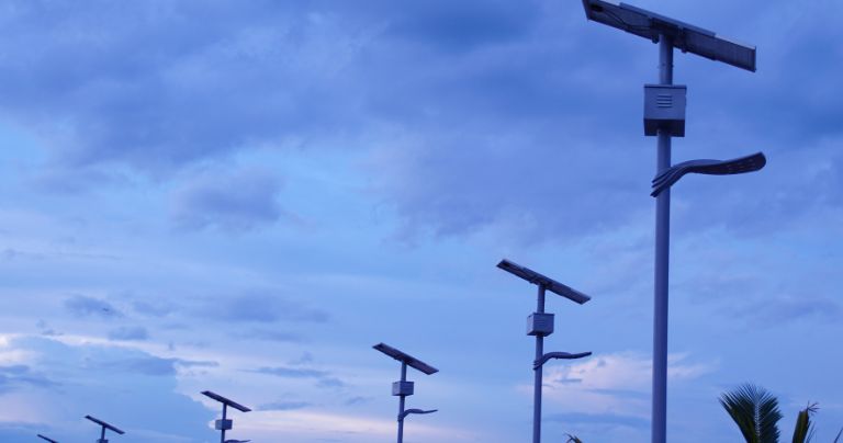 Compact Solar Street Light on a rural pathway