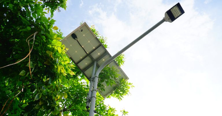 Solar Street Light at a public park entrance.