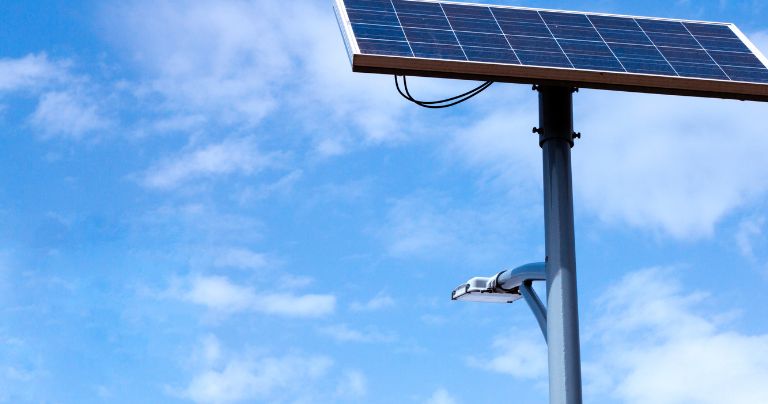 Solar Street Light atop a mountain trail for hikers