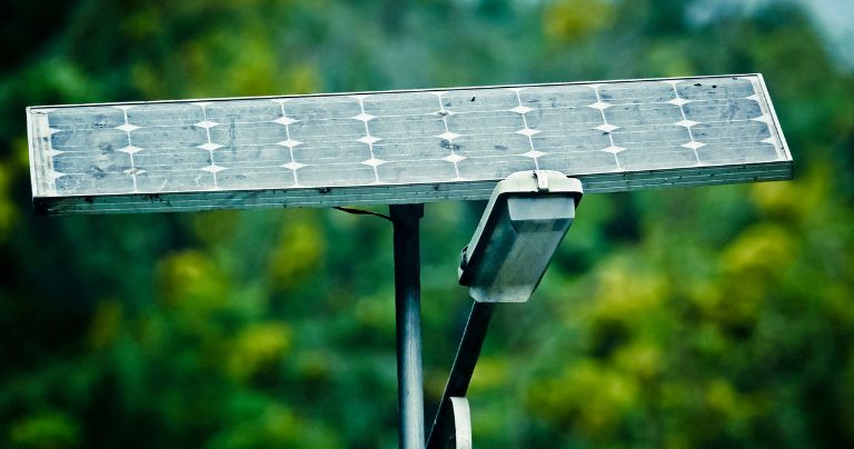 Solar Street Light in a garden setting.