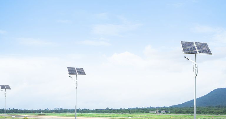 Solar Street Light on a coastal walkway for safety