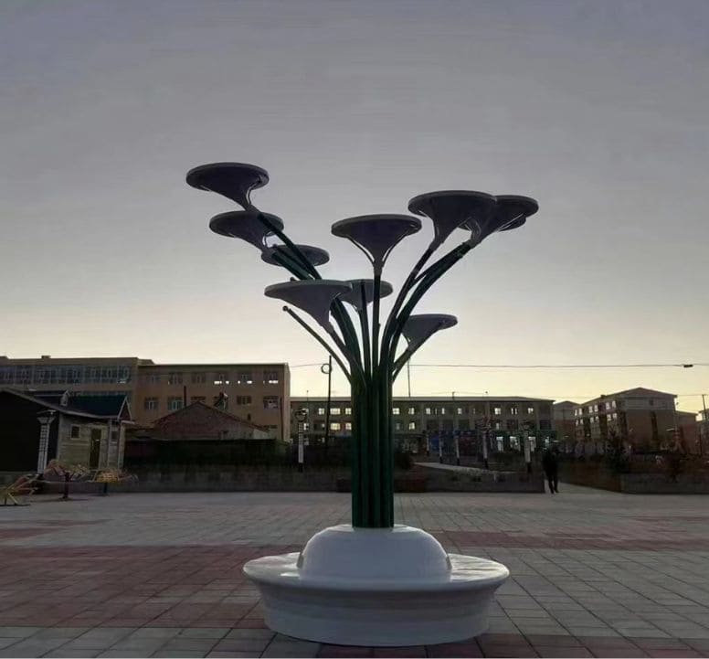 Smart solar tree installed in a suburban area