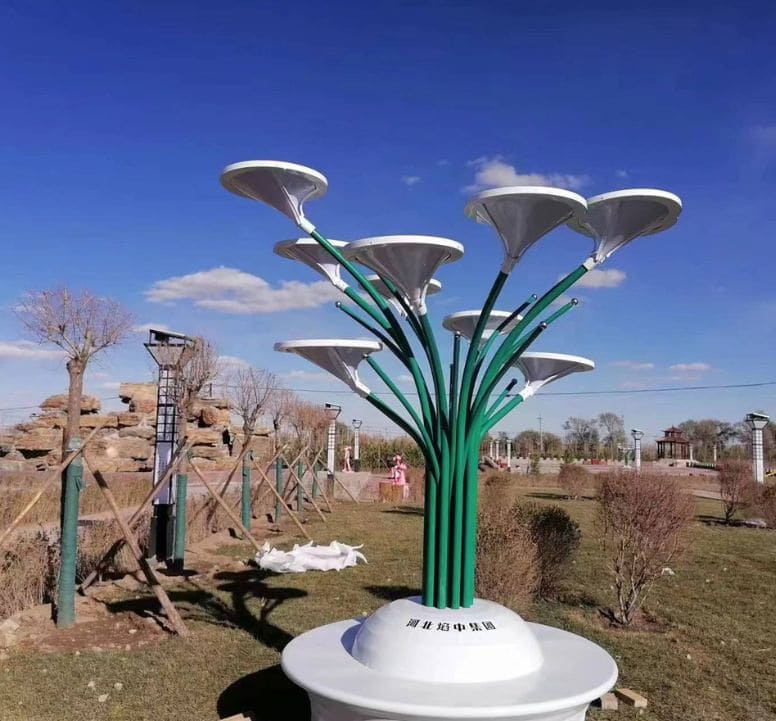 Smart solar tree providing eco-friendly energy in a park