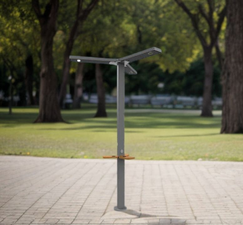 Solar powered charging station in a park setting