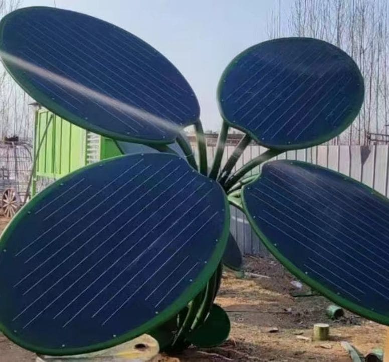 Solar powered tree being assembled in the factory