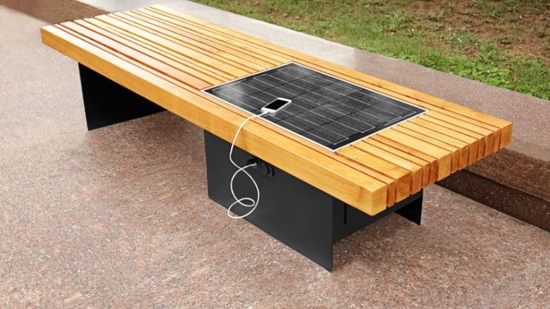 Solar bench charging smartphones outdoors
