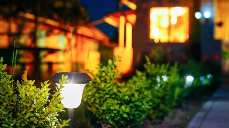 Solar landscape lights in a park