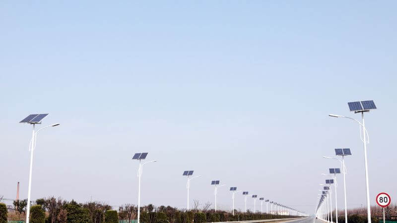 Solar outdoor lights along a highway