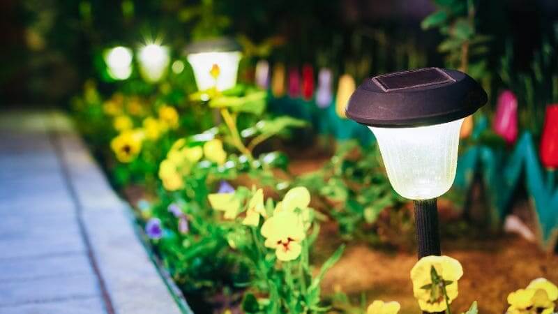 Solar pillar lights illuminating a campus at night