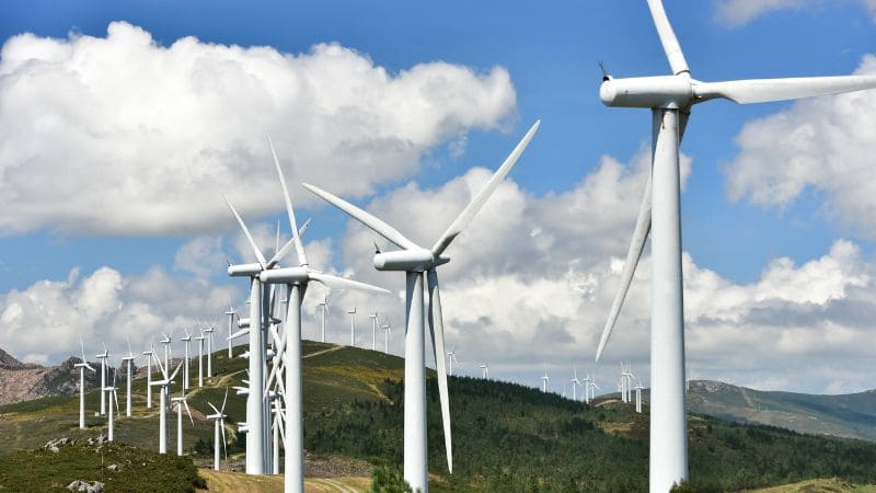 Wind turbines on a high mountain harnessing wind power